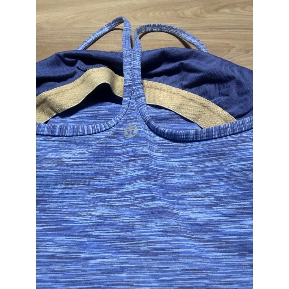 Lululemon Power Y Tank‎ Top Womens 4 Blue Space Dye Yoga Cami Built-In Shelf Bra